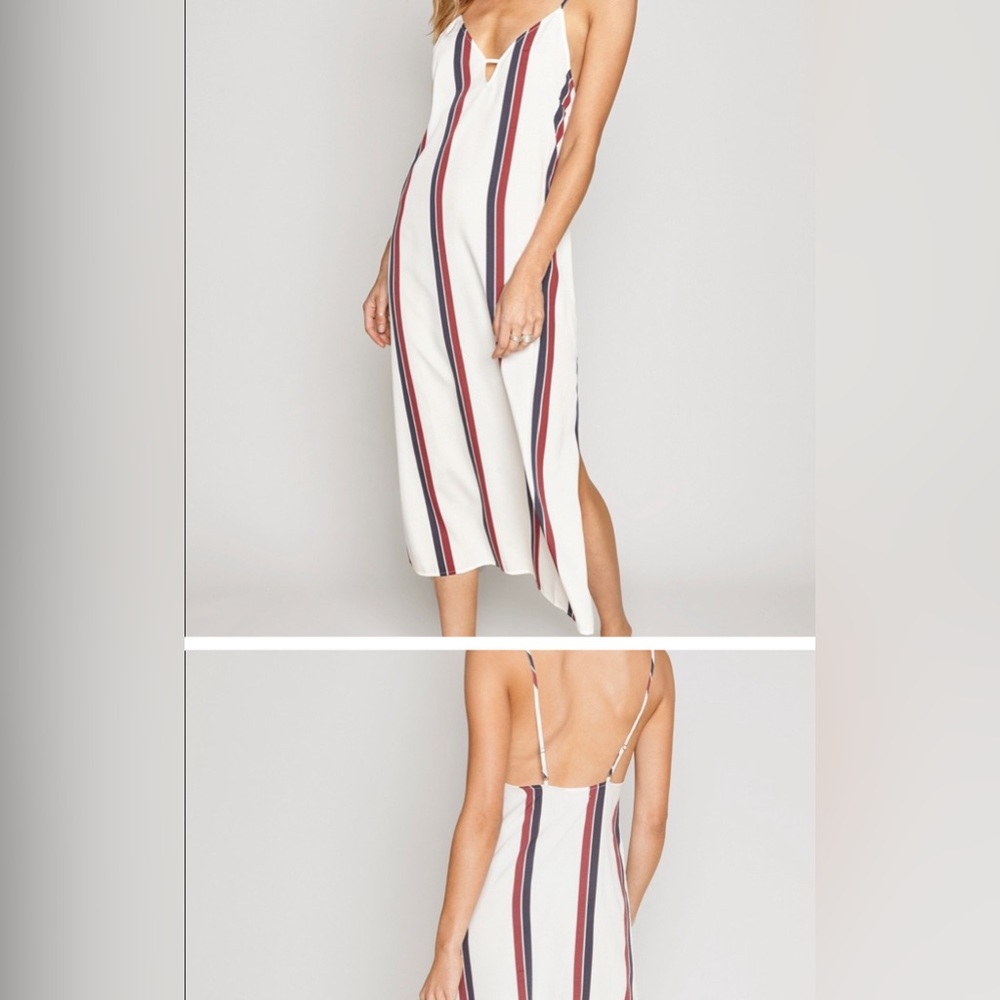 Amuse Society NWT Straight stripe white slit midi dress XS casual or dressy